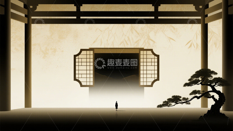 高清大图下载【趣麦麦图】古风禅意庭院插画