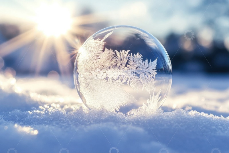 高清大图下载【趣麦麦图】雪地上的冰晶气泡