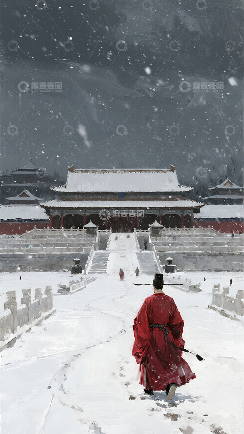 高清大图下载【趣麦麦图】古风雪景故宫人物画