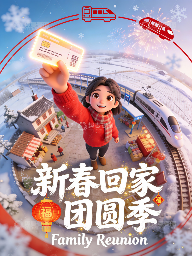 高清大图下载【趣麦麦图】新春回家团圆季主题插画2