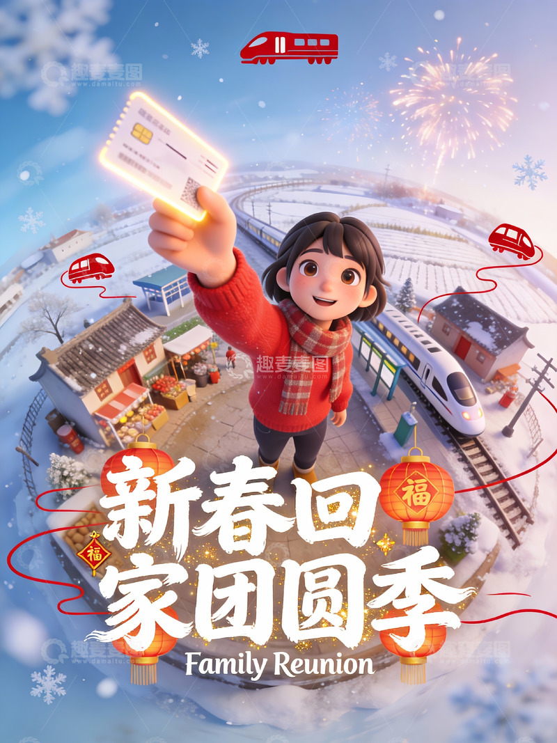 高清大图下载【趣麦麦图】新春回家团圆季主题插画3