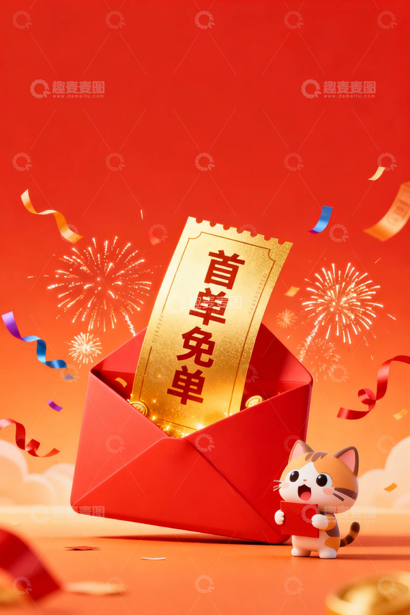 高清大图下载【趣麦麦图】-喜庆红包首单免单宣传图