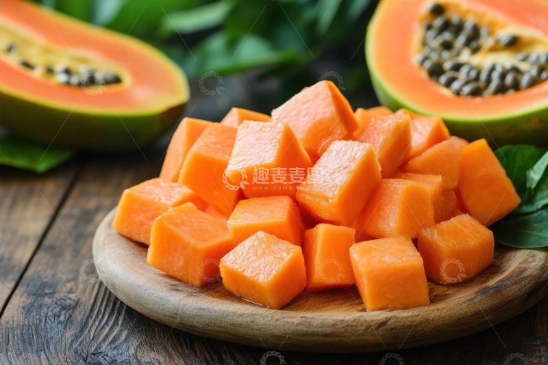 高清大图下载【趣麦麦图】一盘木瓜切块水果