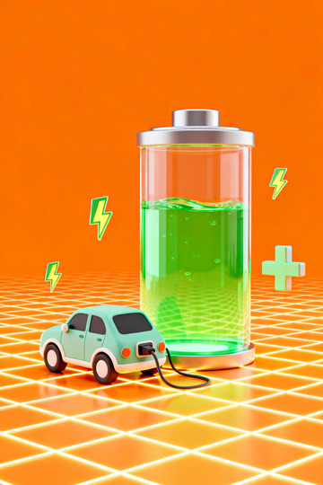 充电汽车与电池创意插画