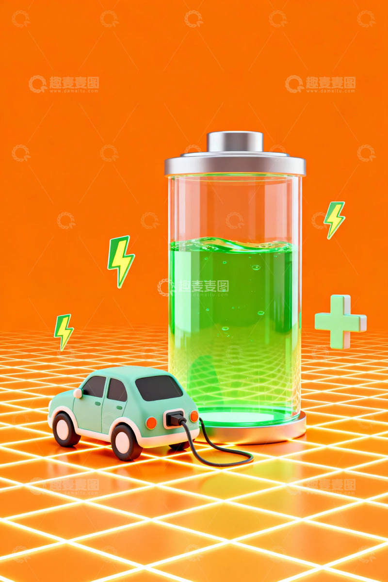 高清大图下载【趣麦麦图】-充电汽车与电池创意插画