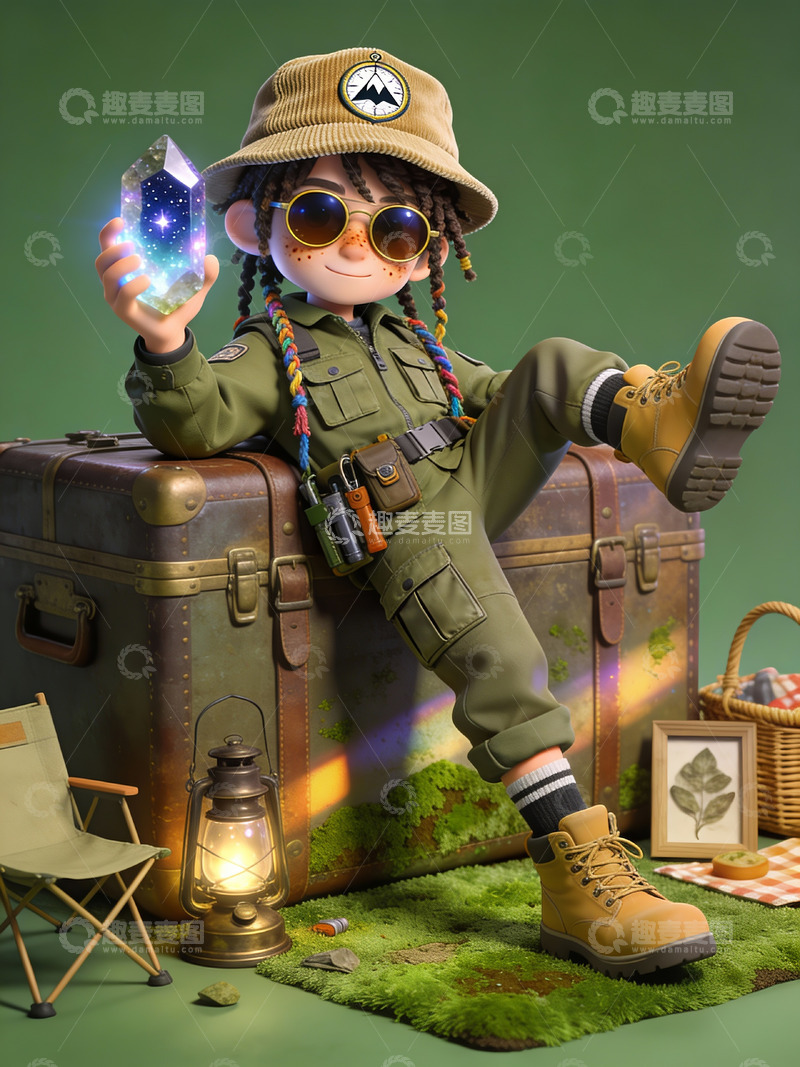 高清大图下载【趣麦麦图】秘境晶灵：探险少年的宝藏时刻