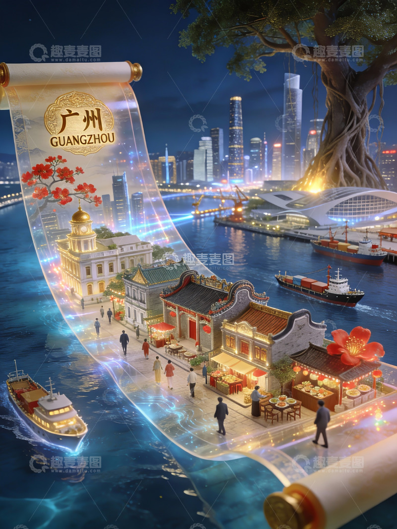 高清大图下载【趣麦麦图】羊城古今：一卷绘尽广州新与旧