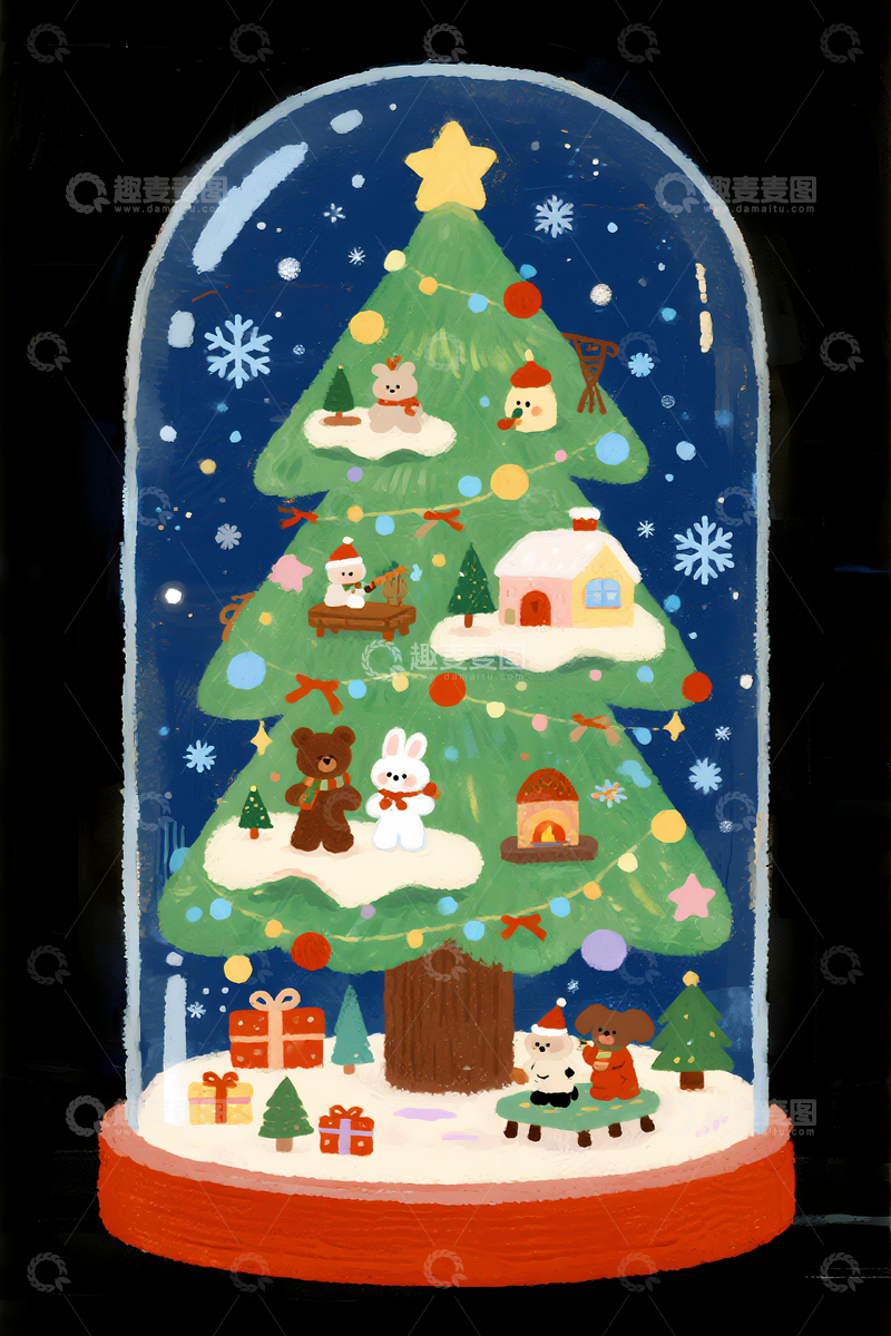 源文件下载【趣麦麦图】治愈系插画圣诞树1