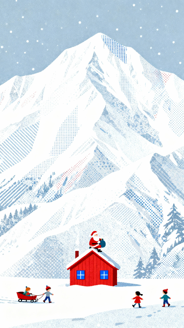 丝网印刷风格雪下的红房子4