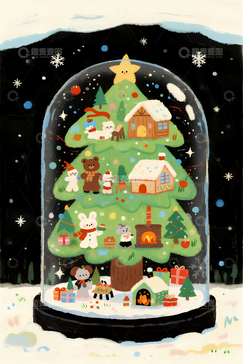 源文件下载【趣麦麦图】治愈系插画圣诞树2