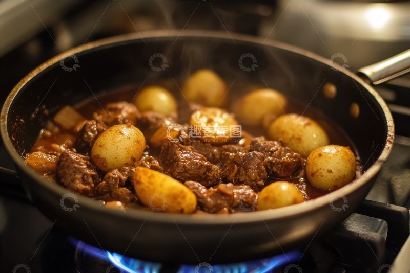 高清大图下载【趣麦麦图】灶火上的土豆炖牛肉块