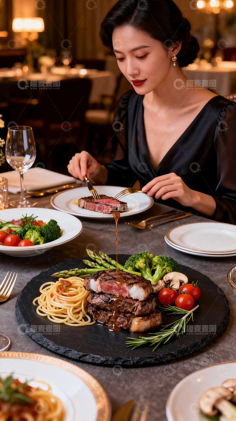 源文件下载【趣麦麦图】美女吃牛排1