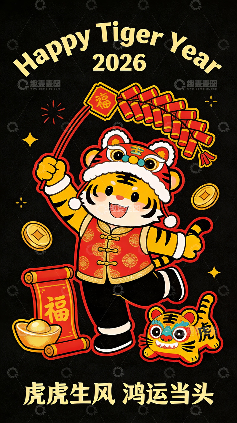 高清大图下载【趣麦麦图】虎啸新春：2026 福运满盈贺岁图
