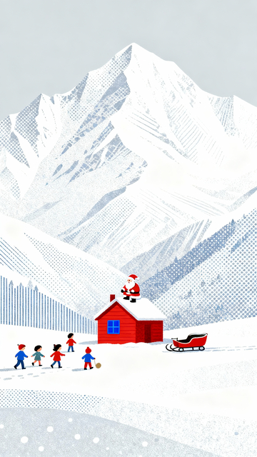 丝网印刷风格雪下的红房子3