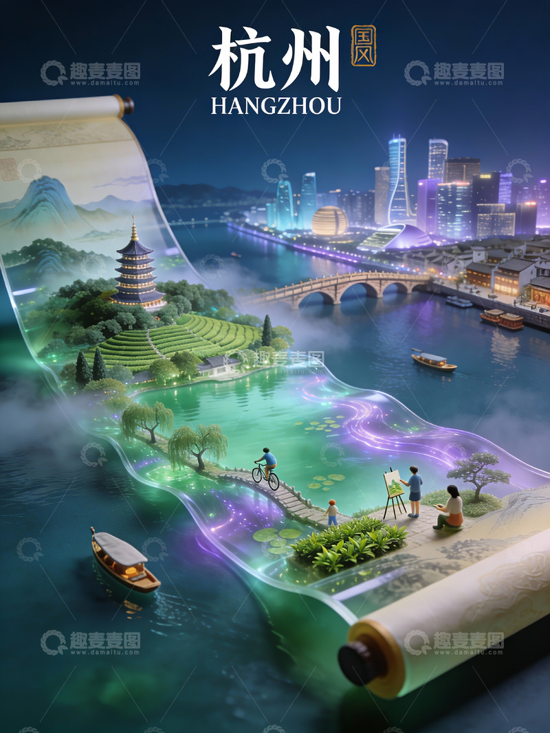 高清大图下载【趣麦麦图】玉风杭州：湖山古今诗意长卷