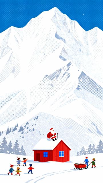 丝网印刷风格雪下的红房子2