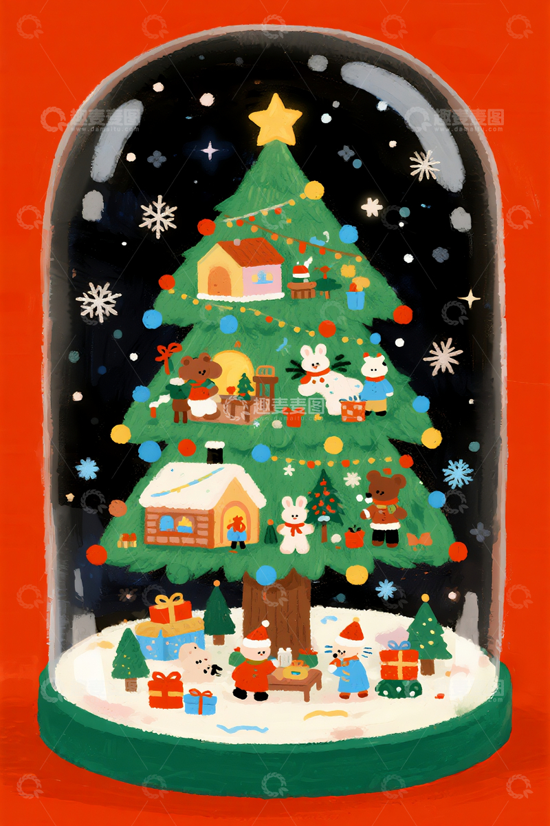 源文件下载【趣麦麦图】治愈系插画圣诞树3