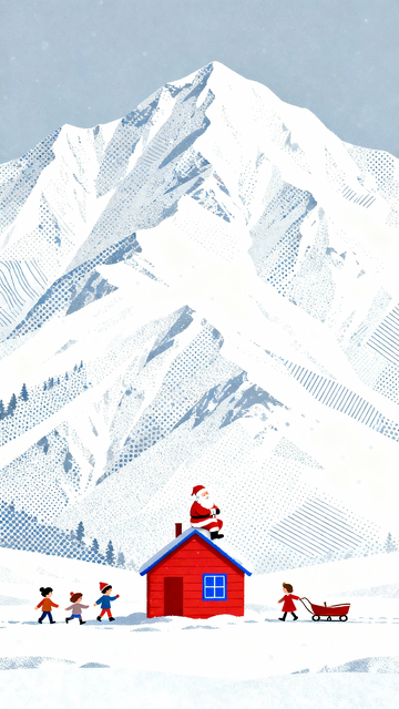 丝网印刷风格雪下的红房子1