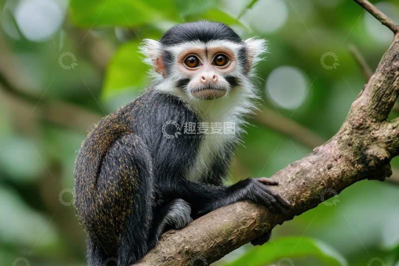 高清大图下载【趣麦麦图】站在树枝上的白面猕猴