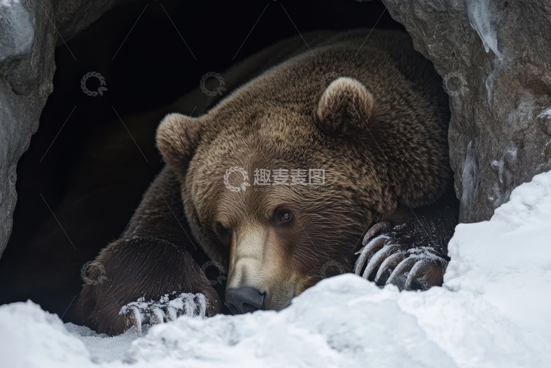 高清大图下载【趣麦麦图】山洞里的一只棕熊动物