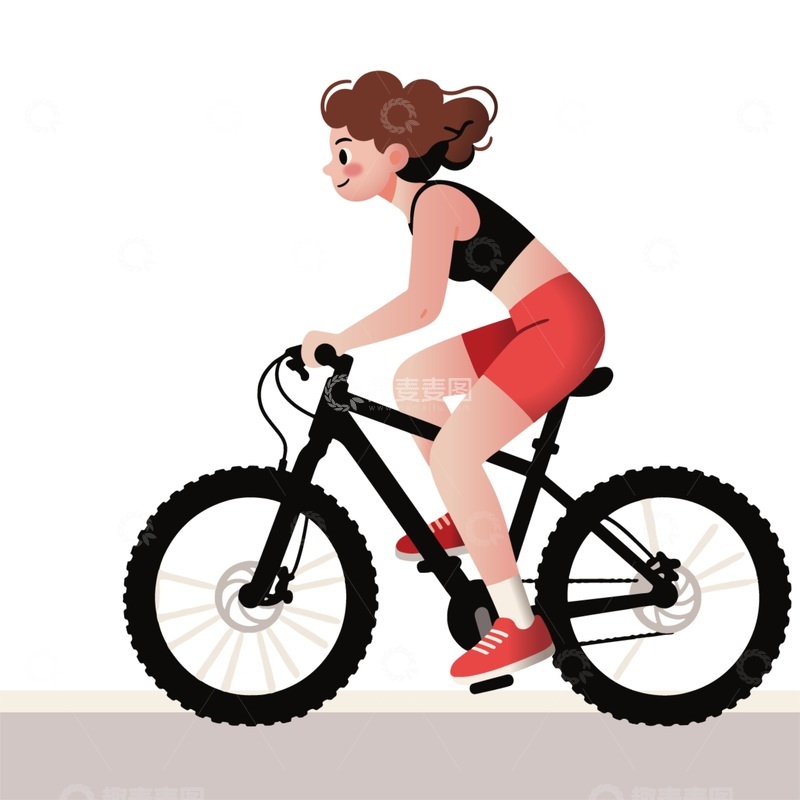 源文件下载【趣麦麦图】卡通女孩骑行自行车插画