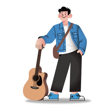 卡通吉他青年插画