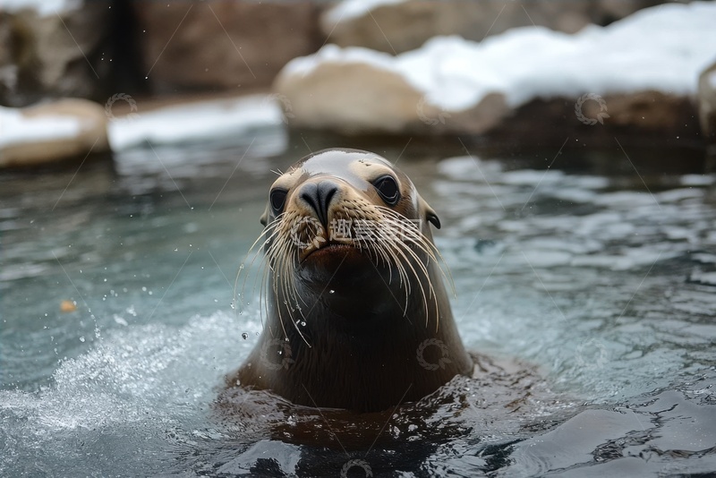 高清大图下载【趣麦麦图】冬季池水里的小海豹