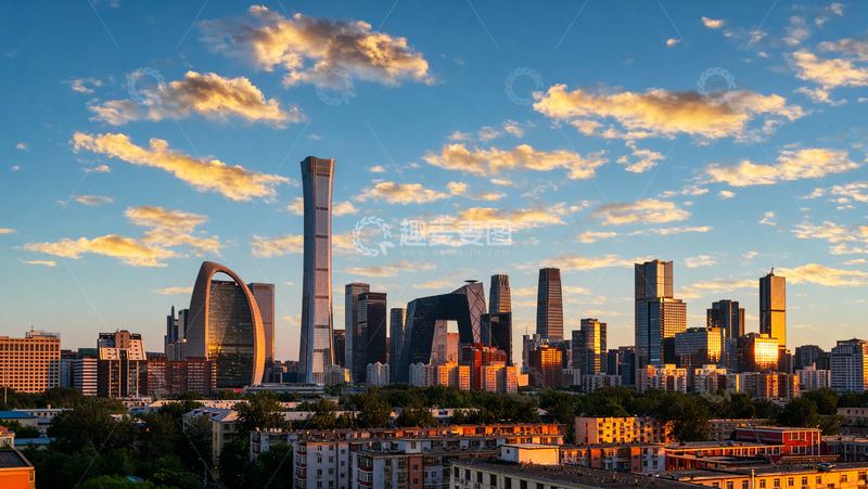 高清大图下载【趣麦麦图】夕光镀摩天楼群新旧城叠金辉