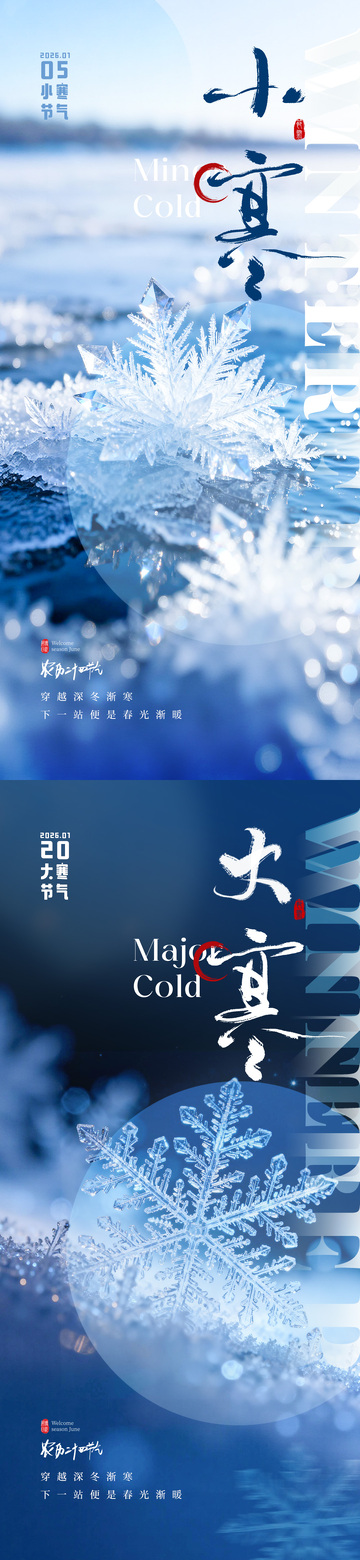 大寒小寒节气冰花海报