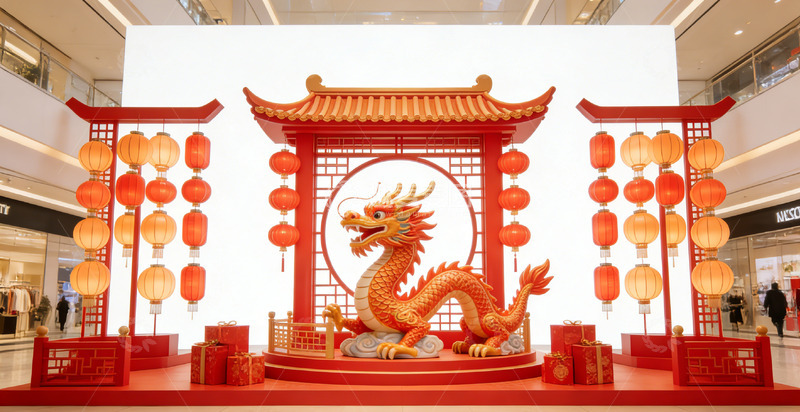 高清大图下载【趣麦麦图】中式节庆龙雕塑装饰布置