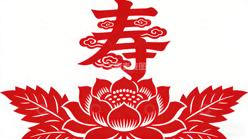 高清大图下载【趣麦麦图】剪纸风格寿字莲花图案