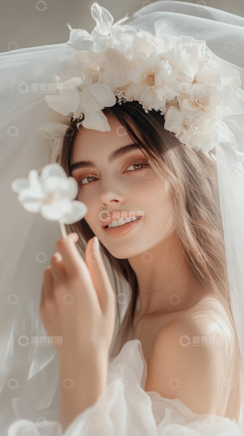 高清大图下载【趣麦麦图】穿着白色纱裙的女孩