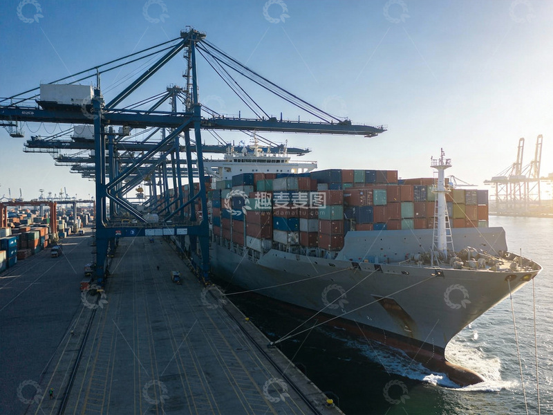 高清大图下载【趣麦麦图】集装箱船与港机交织的货运盛景