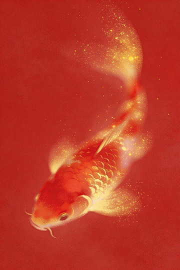 朱色底间的锦鲤鎏光盛景