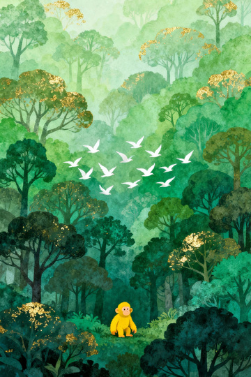 翠色林海与飞鸟交织的清新盛景