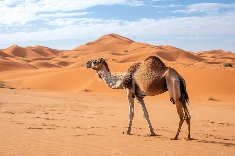 高清大图下载【趣麦麦图】沙漠戈壁上行走的一头骆驼
