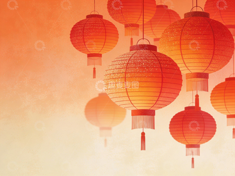 高清大图下载【趣麦麦图】橙红底色间的灯笼悠然画面