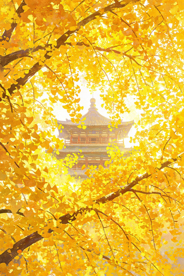 金叶漫卷下的古建檐角图景