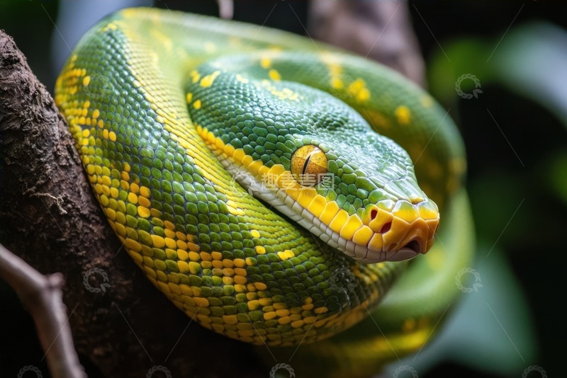 高清大图下载【趣麦麦图】黄绿色的花斑蛇