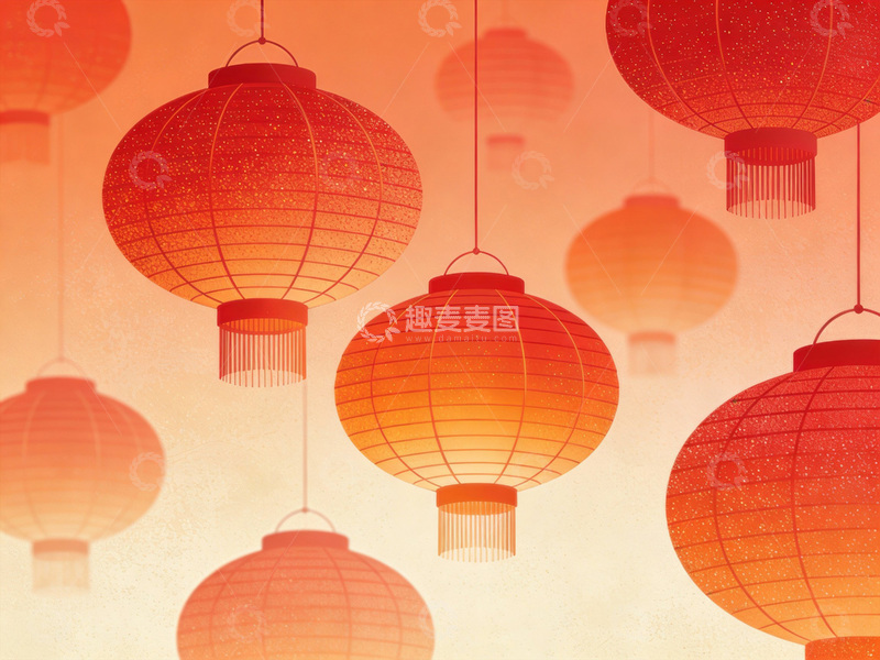 高清大图下载【趣麦麦图】暖韵红笼交织的祥瑞图景