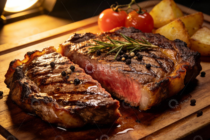 高清大图下载【趣麦麦图】烟火炙烤下的牛排鲜嫩质感特写