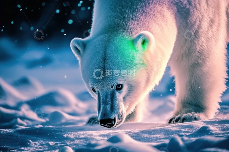 高清大图下载【趣麦麦图】北极冰川上的一只北极熊