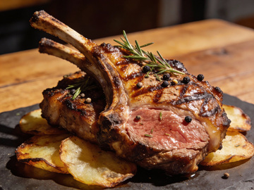 香草缀饰的鲜嫩羊排美味盛景