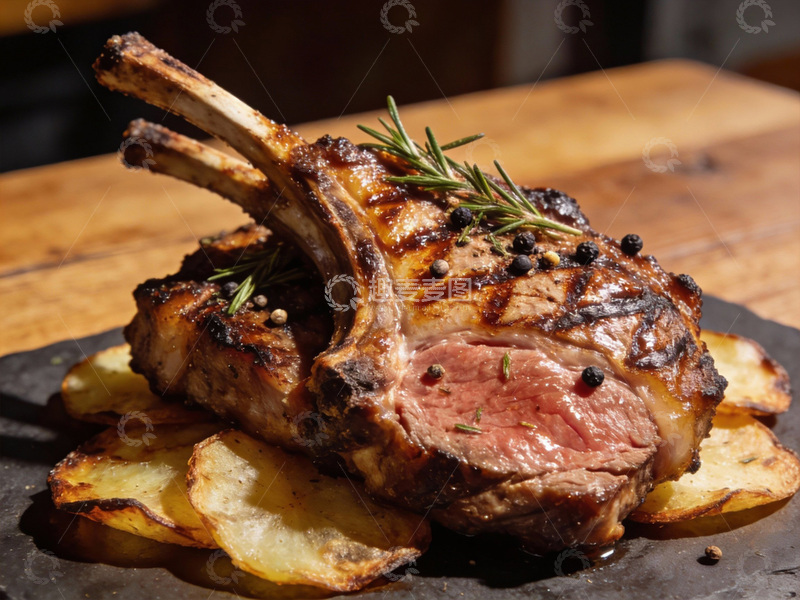 高清大图下载【趣麦麦图】香草缀饰的鲜嫩羊排美味盛景