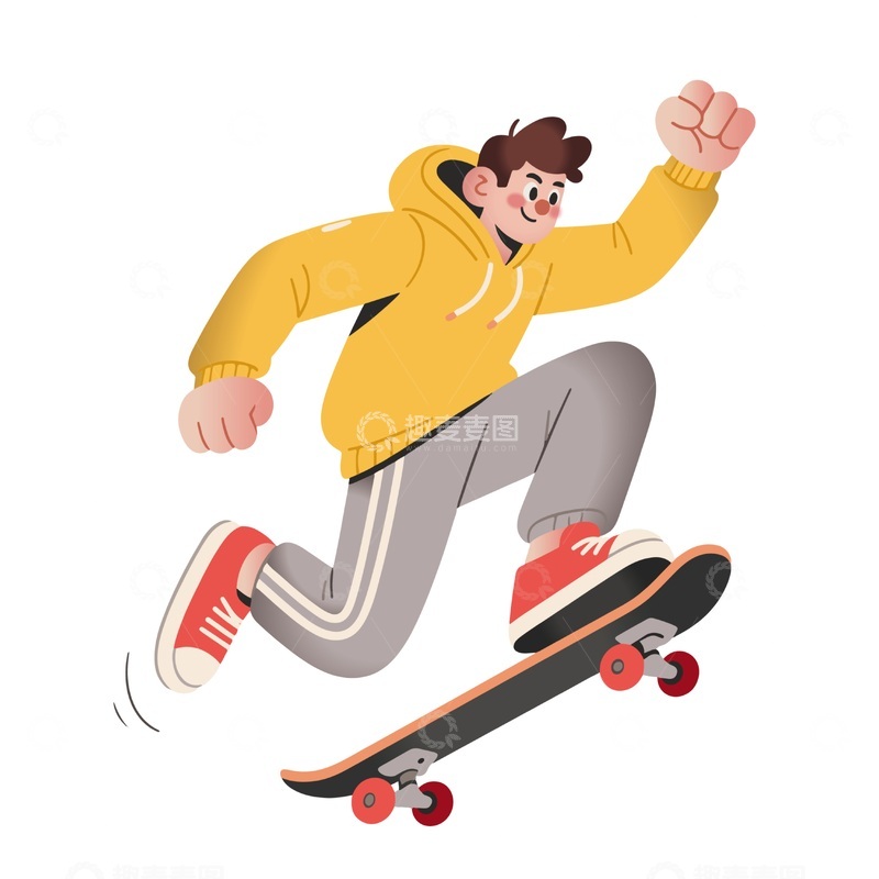 源文件下载【趣麦麦图】卡通风滑板少年动作插画