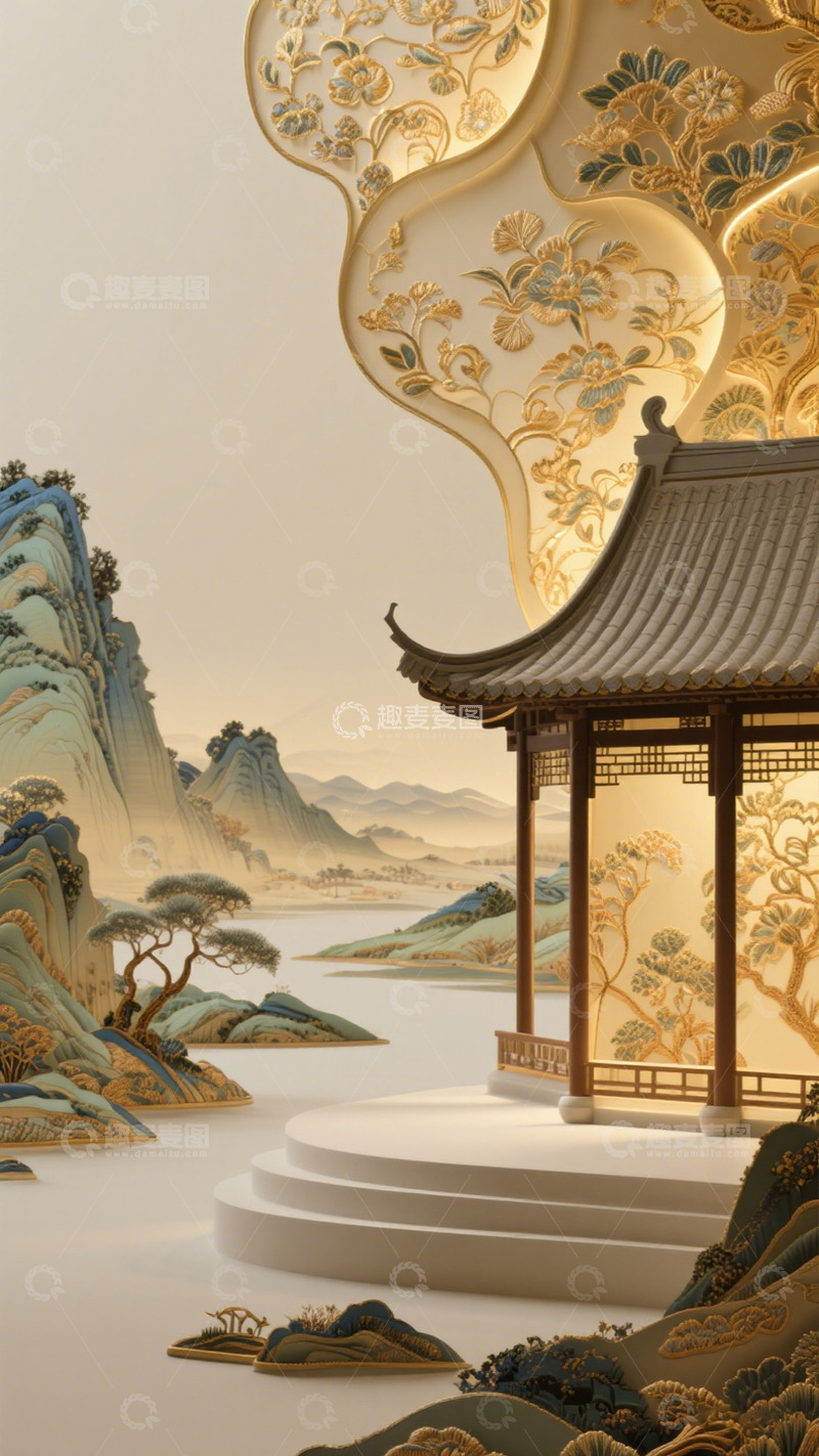 高清大图下载【趣麦麦图】古典中式山水亭台楼阁场景