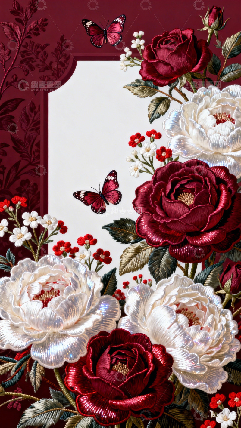 高清大图下载【趣麦麦图】刺绣花卉边框装饰图案