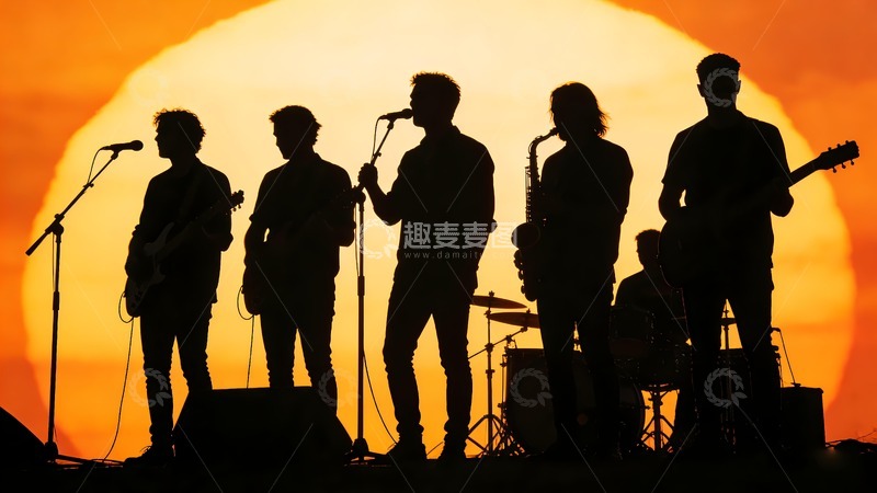 高清大图下载【趣麦麦图】夕阳下的摇滚乐队
