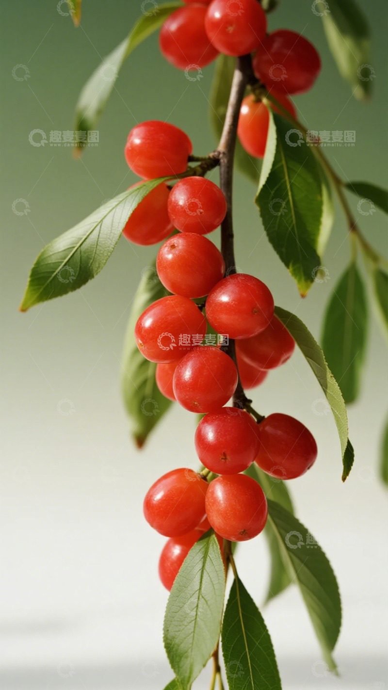 高清大图下载【趣麦麦图】鲜艳红果绿叶植物特写