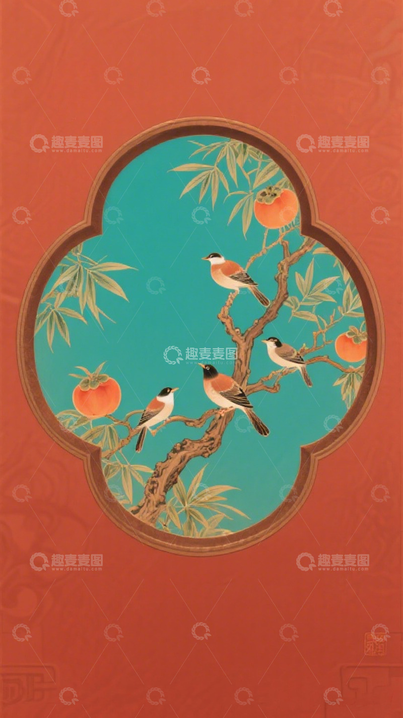 高清大图下载【趣麦麦图】传统中国风花鸟画设计素材